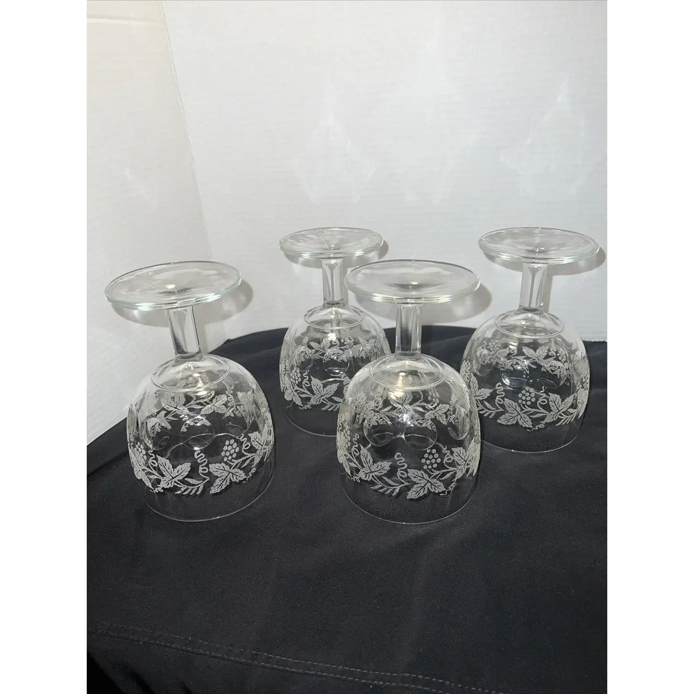 4 Bartlett Collins Goblet Grapevine  Design Vintage Thumbprint Glass